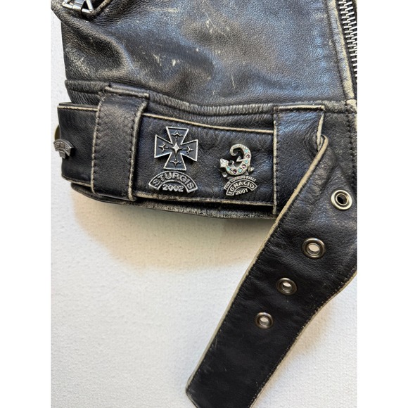 Harley Davidson Leather Jacket Mens M Black Biker Distressed Vintage CA03402 USA - Picture 2 of 11